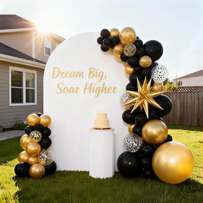 52 Pcs Black Gold Metallic Balloons Confetti 12 Inch Party Graduation Wedding Decor