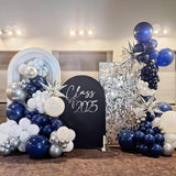Blue Silver Balloon Garland Arch Kit Navy White Confetti Star Balloons Party Decor