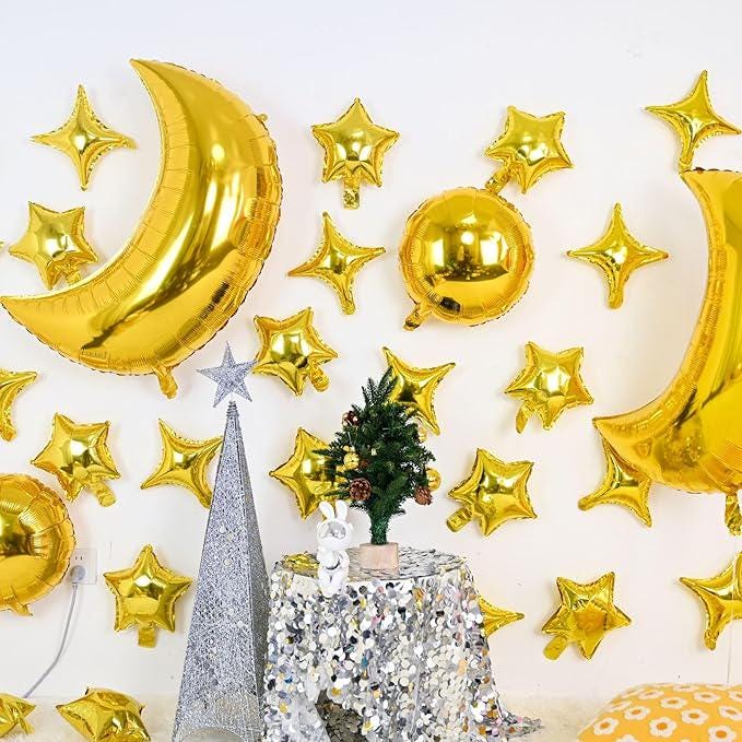 Moon and Star Gold Foil Balloons Large Foil Stars Baby Shower Wedding Party Decor
