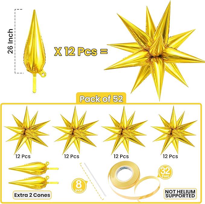 50PCS Large Gold Star Balloons 20 Inch Birthday Graduation Baby Shower Decor