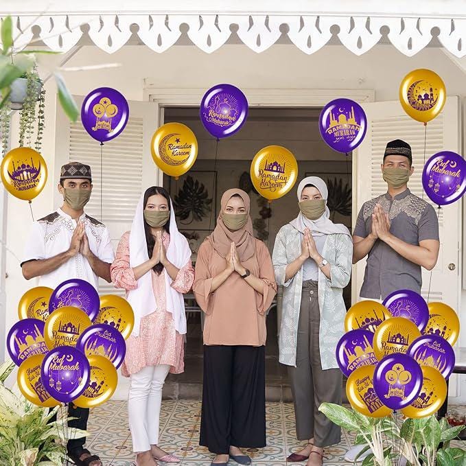 40PCS Ramadan Mubarak Balloons Eid Latex Party Decorations Purple Gold Home Decor