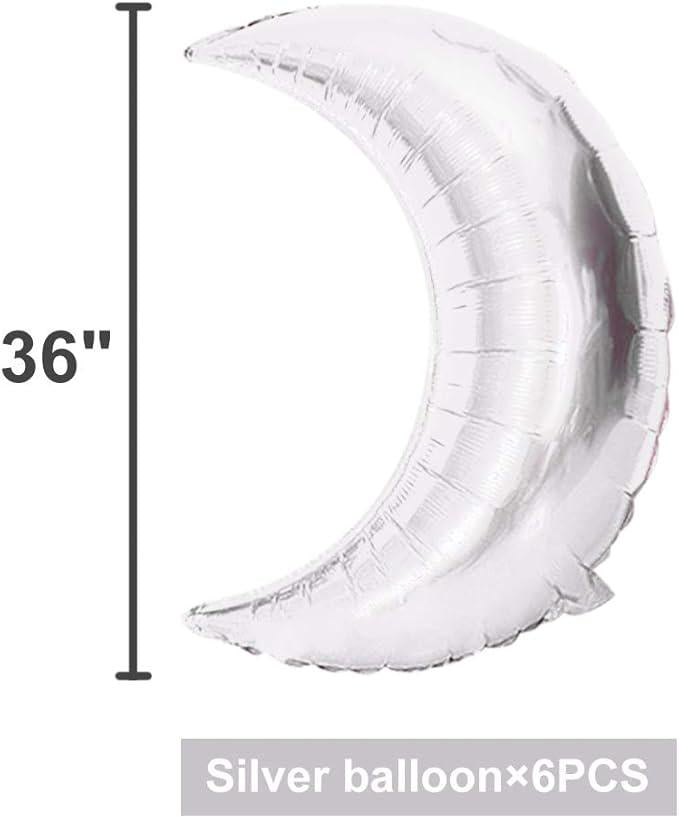 6PCS 36 Inch Silver Moon Foil Balloons Birthday Wedding Party Decor
