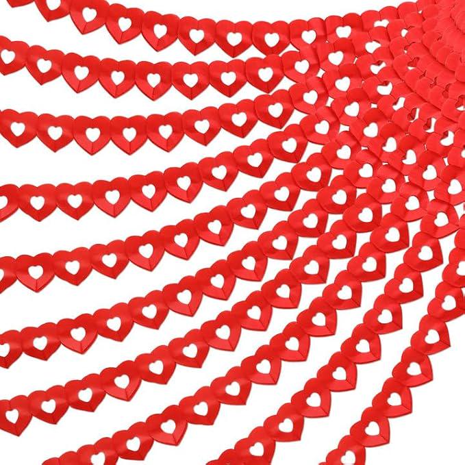 10Pcs Valentines Day Heart Garland Banner 100Ft Red Paper Hanging Party Decor