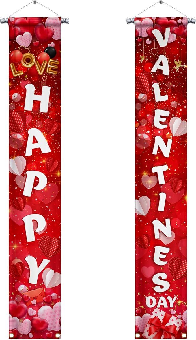 Happy Valentines Day Banner Large 72x12 Inch Red Door Party Decoration