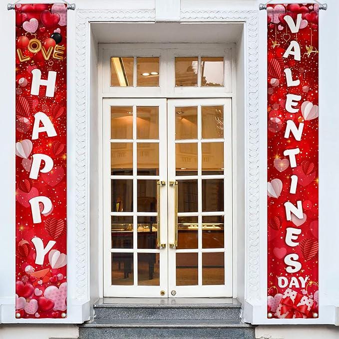 Happy Valentines Day Banner Large 72x12 Inch Red Door Party Decoration