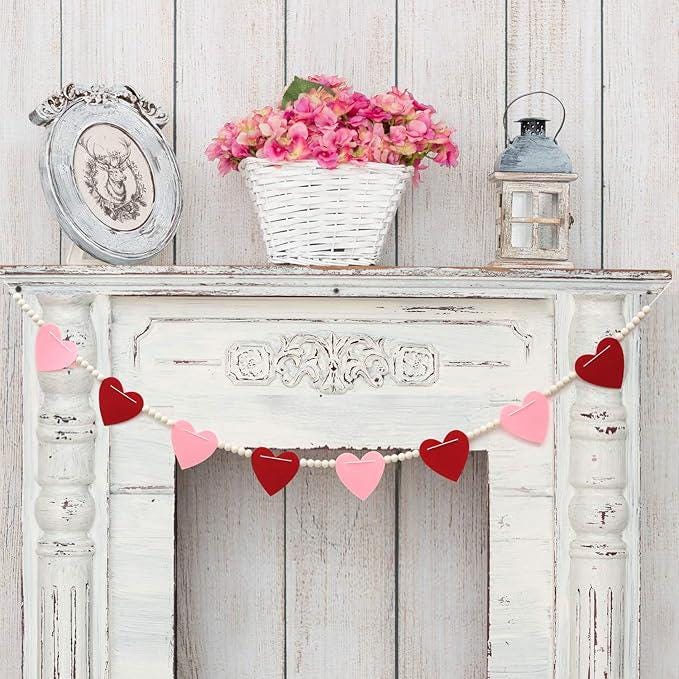 Valentines Day Felt Heart Garland Banner Pink Red Home Office Party Decor