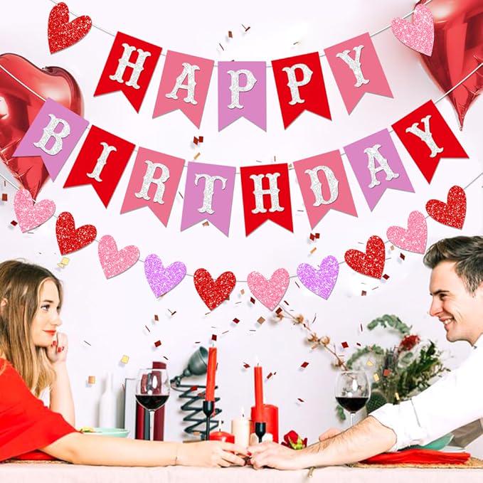 Valentines Day Birthday Banner Red Pink Garland Happy Valentines Party Decor