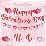 Glitter Happy Valentines Day Banner Red Pink Hanging Heart Party Decoration
