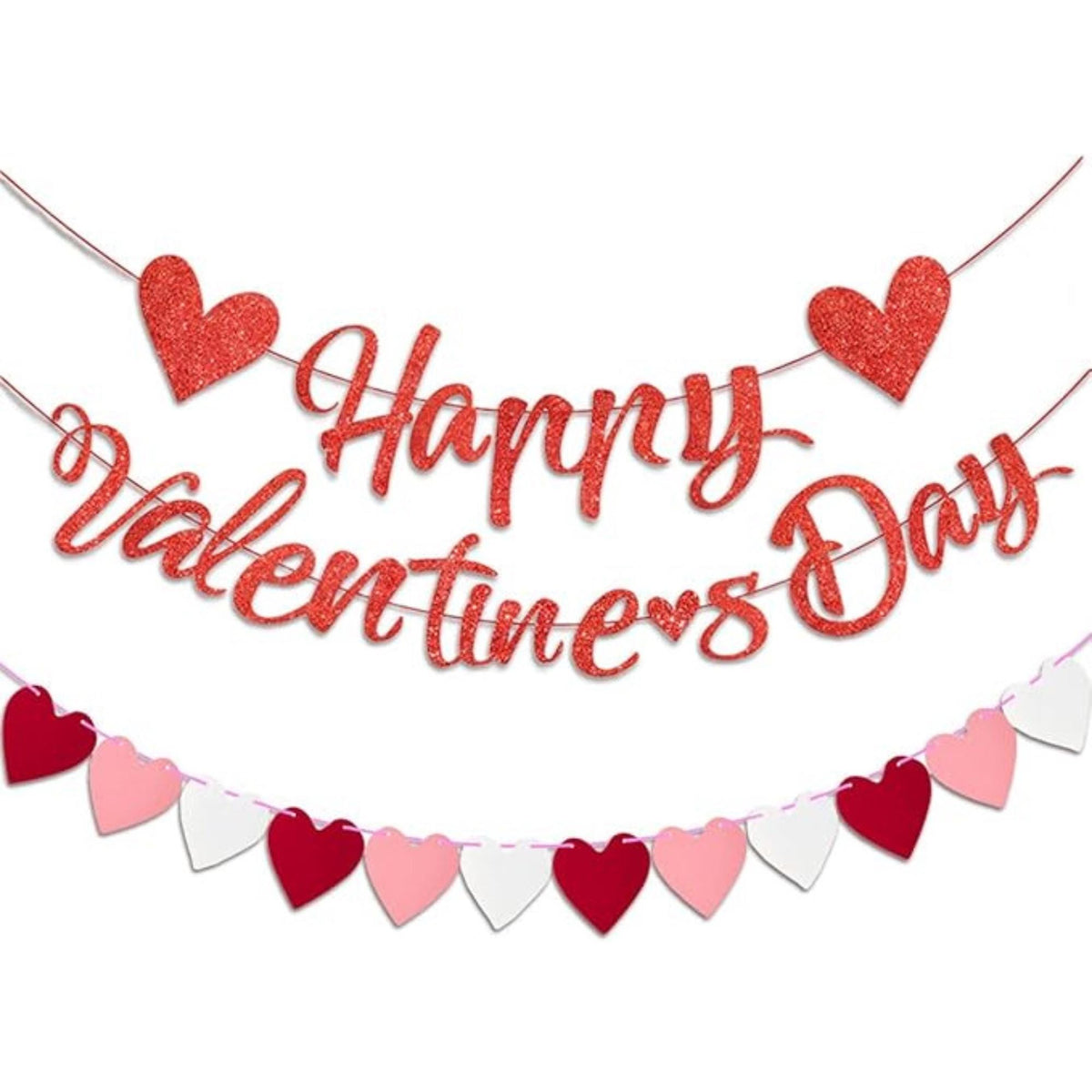 Happy Valentines Day Glitter Banner Red Pink Heart Garland Party Decor