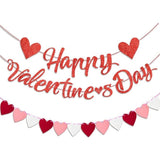 Happy Valentines Day Glitter Banner Red Pink Heart Garland Party Decor
