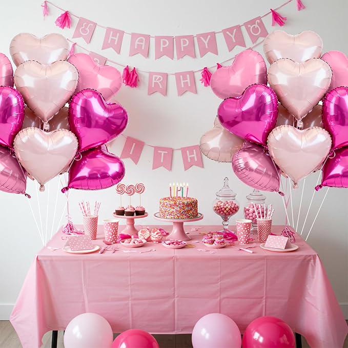 30Pcs 18 Inch Rose Hot Pink Light Pink Heart Balloons Birthday Valentines Party Decor