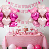 30Pcs 18 Inch Rose Hot Pink Light Pink Heart Balloons Birthday Valentines Party Decor