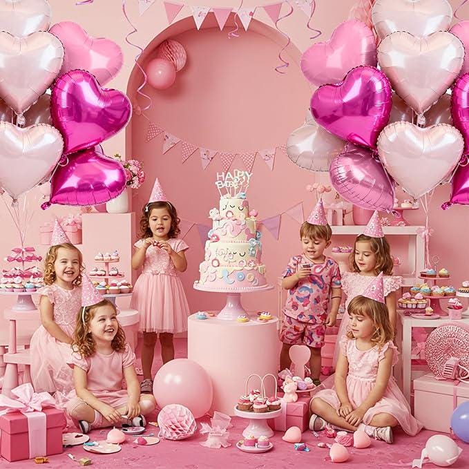 30Pcs 18 Inch Rose Hot Pink Light Pink Heart Balloons Birthday Valentines Party Decor