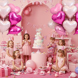 30Pcs 18 Inch Rose Hot Pink Light Pink Heart Balloons Birthday Valentines Party Decor