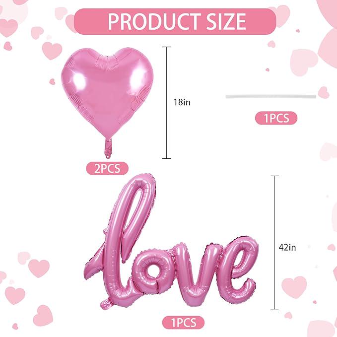 Pink LOVE Foil Balloon Banner with Heart Balloons, Party Decor