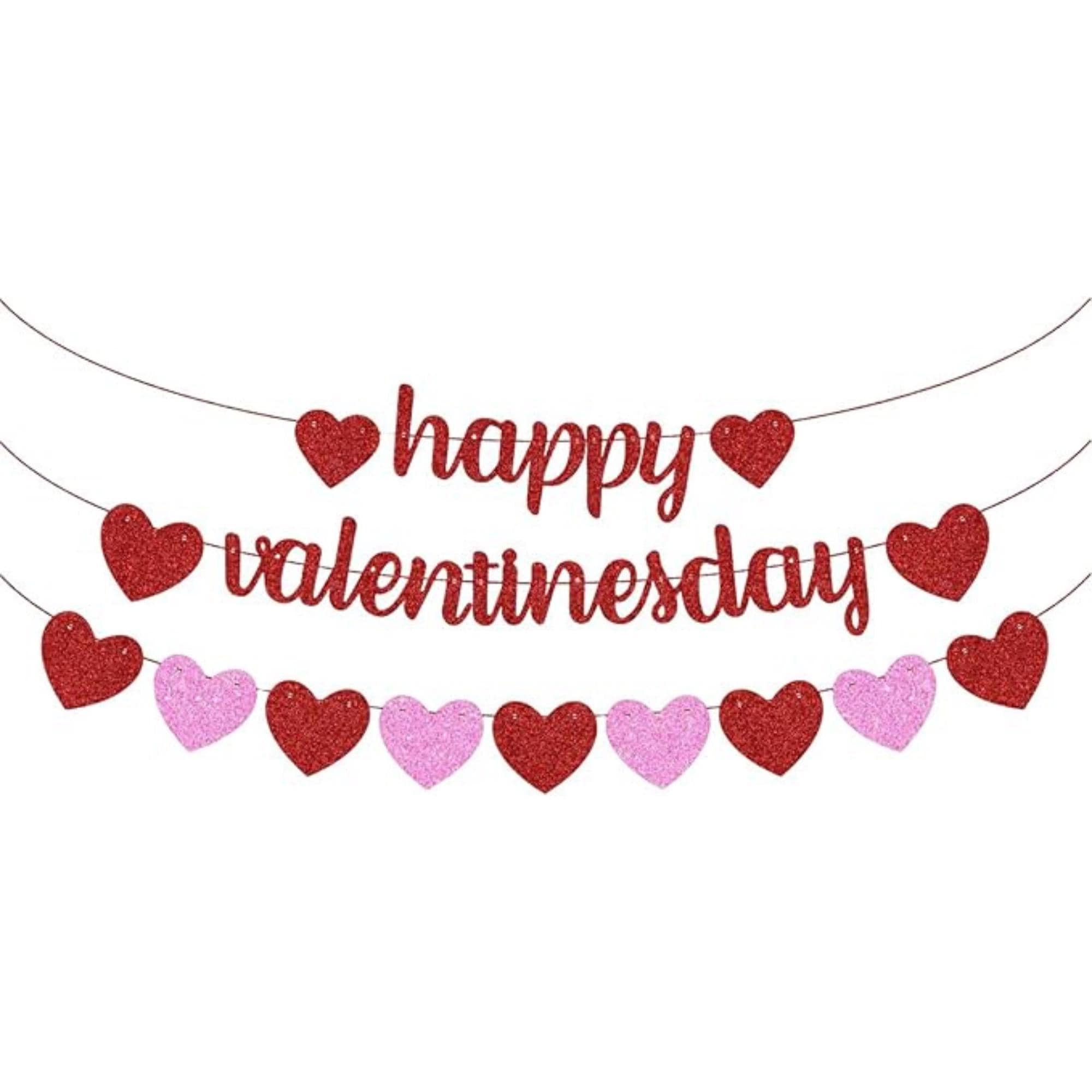 Glitter Happy Valentines Day Banner Red Pink Heart Garland Valentines Party Home Decor