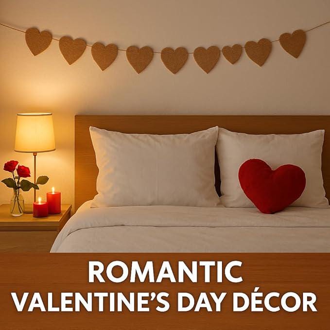 Valentines Day Banner 15PCS Heart Burlap Garlands Natural Color Hanging Party Decor