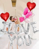 I LOVE YOU Balloons: 10-Piece Silver Letter & Red Heart Valentine's Day Decor