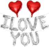 I LOVE YOU Balloons: 10-Piece Silver Letter & Red Heart Valentine's Day Decor