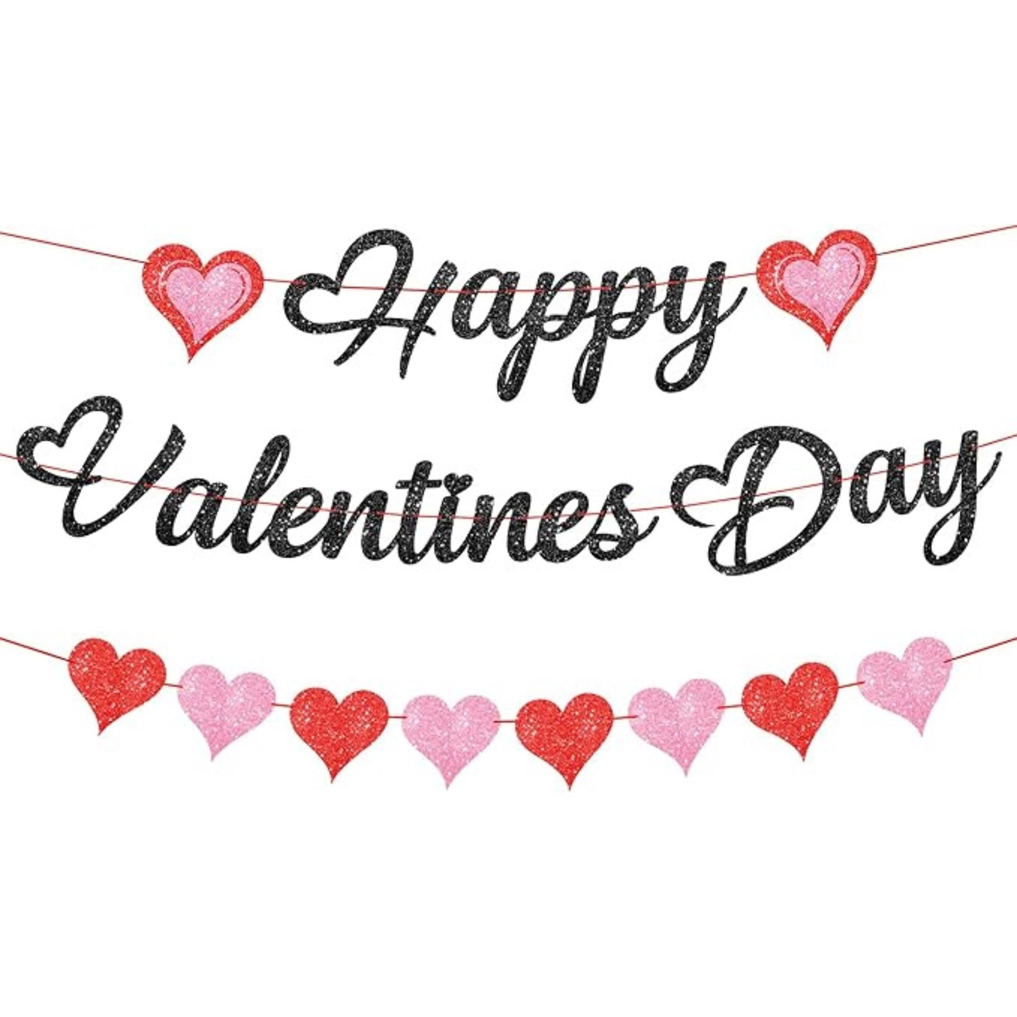 Glitter Happy Valentines Banner 10 Feet Heart Garland Valentines Party Decor