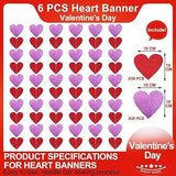 6 Pack Pre Strung Glitter Heart Garland Banners Red Pink Valentines Party Decor
