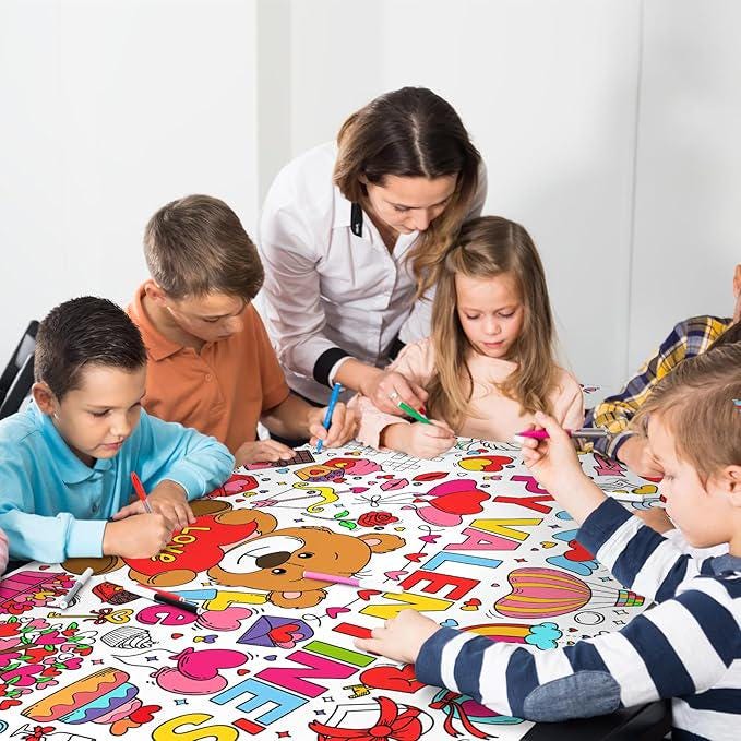 Valentines Day Activity Poster 315x72 Inch Coloring Banner Table Cover Party Decor