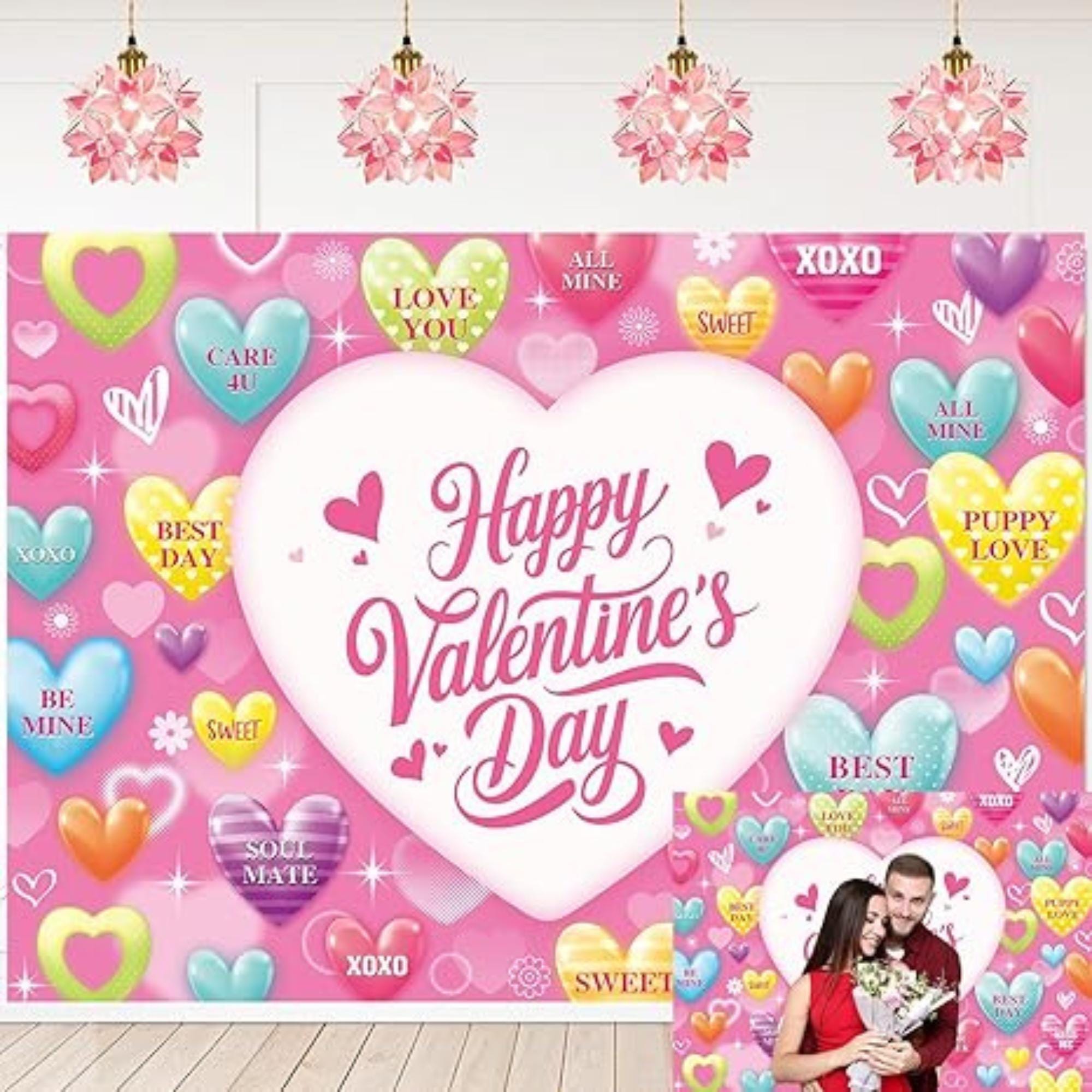 Happy Valentines Day Backdrop Conversation Heart Photo Banner 7x5FT Party Decor