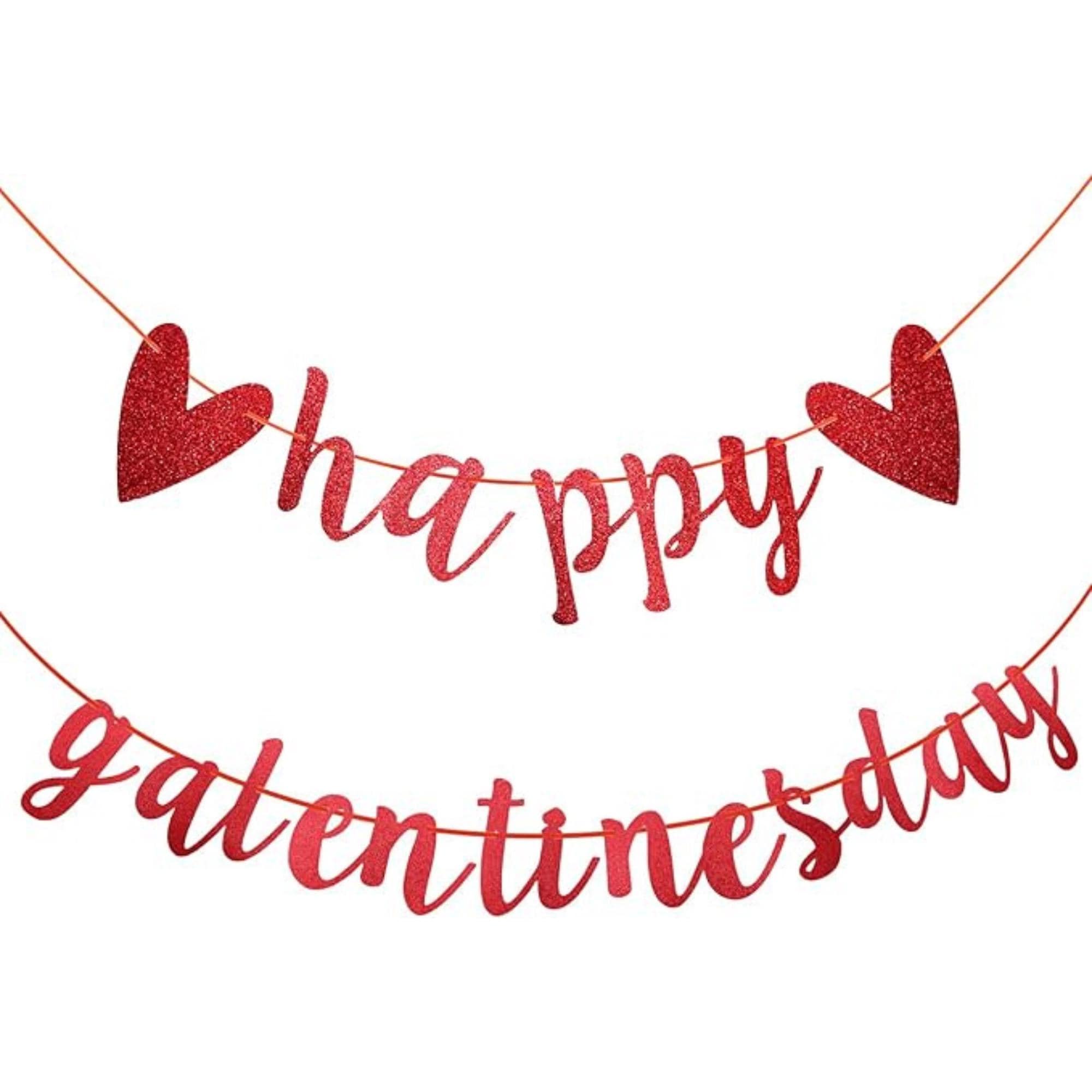 Happy Galentines Day Banner Red Glitter Heart Garland Party Decor for Friends