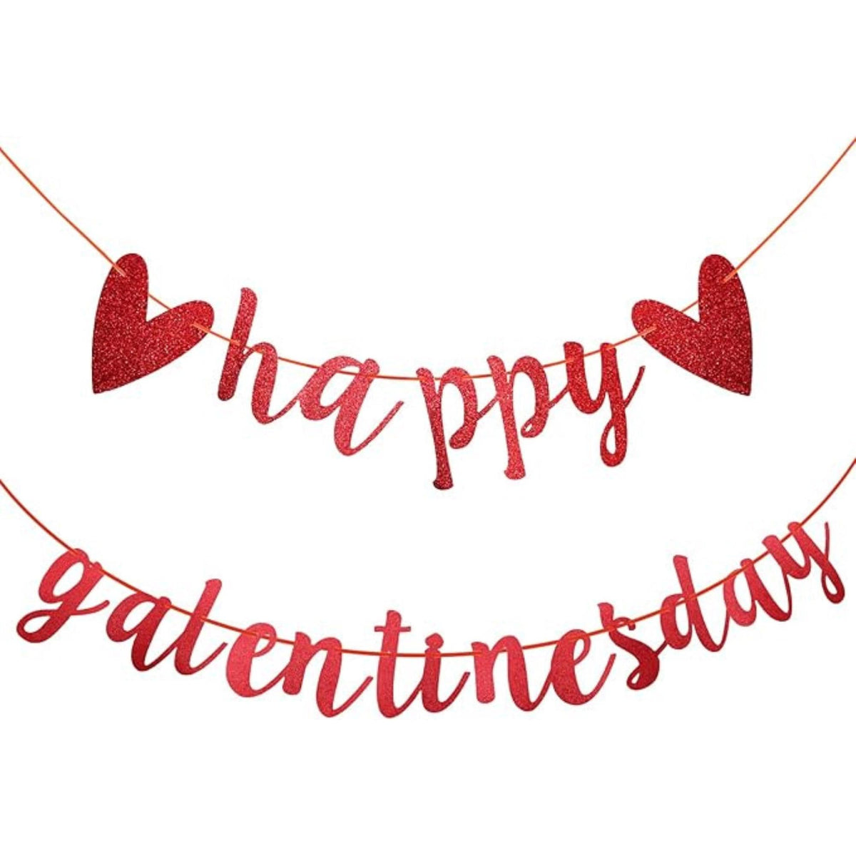 Happy Galentines Day Banner Red Glitter Heart Garland Party Decor for Friends