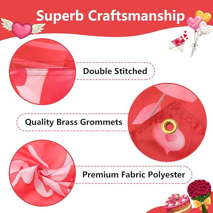 Large Valentines Day Door Cover 6x29 Ft Happy Banner Hearts Gnomes Party Decor