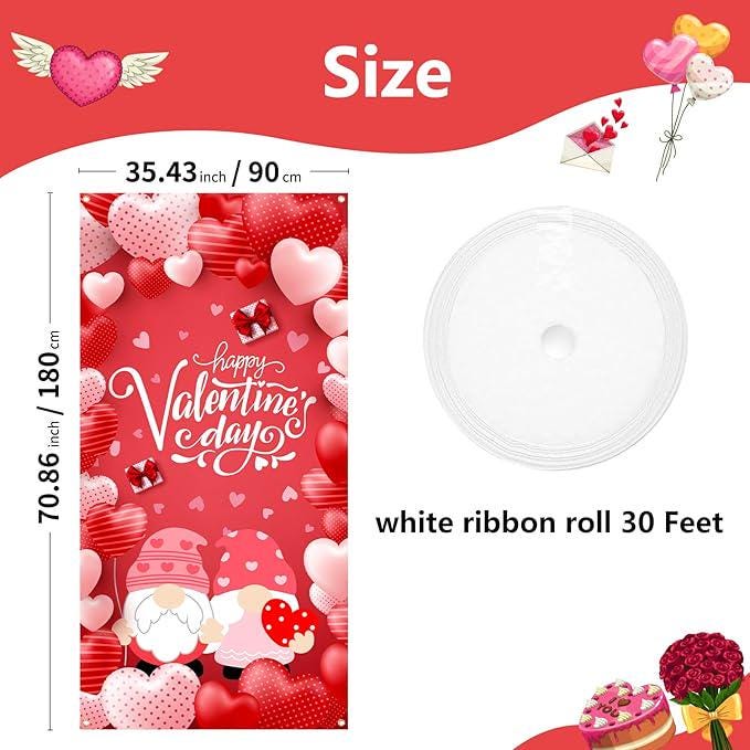 Large Valentines Day Door Cover 6x29 Ft Happy Banner Hearts Gnomes Party Decor