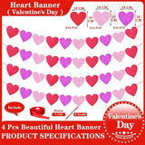 Glitter Red Pink Hot Pink Valentines Day Banner 4 Strings Heart Party Decor