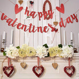 Happy Valentines Day Banner Red Glitter Letters Heart Party Decor for Home Wedding