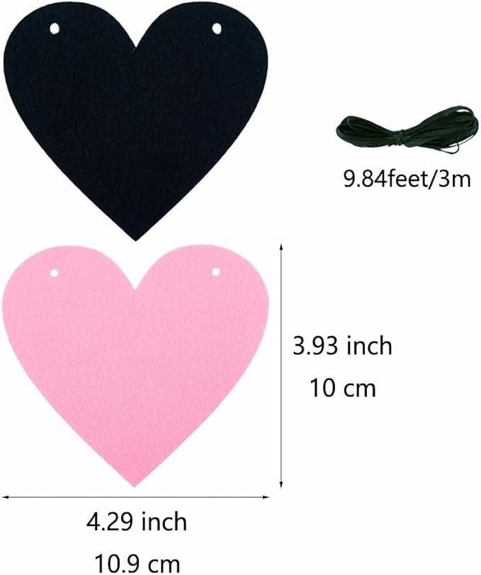 2 Pack Black Pink Heart Garland Felt Valentines Gothic Party Decor