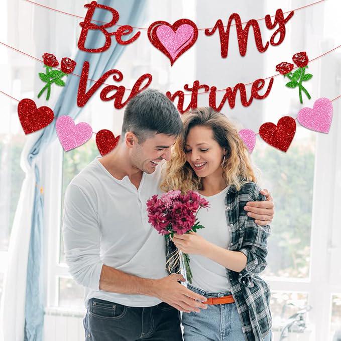 Valentines Banner Red Pink Heart Be My Valentine Garland Party Home Decor