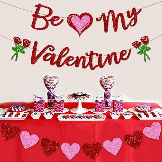 Valentines Banner Red Pink Heart Be My Valentine Garland Party Home Decor