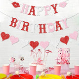 Glitter Valentines Birthday Banner Pre Strung Red Heart Garland Galentines Party Decor