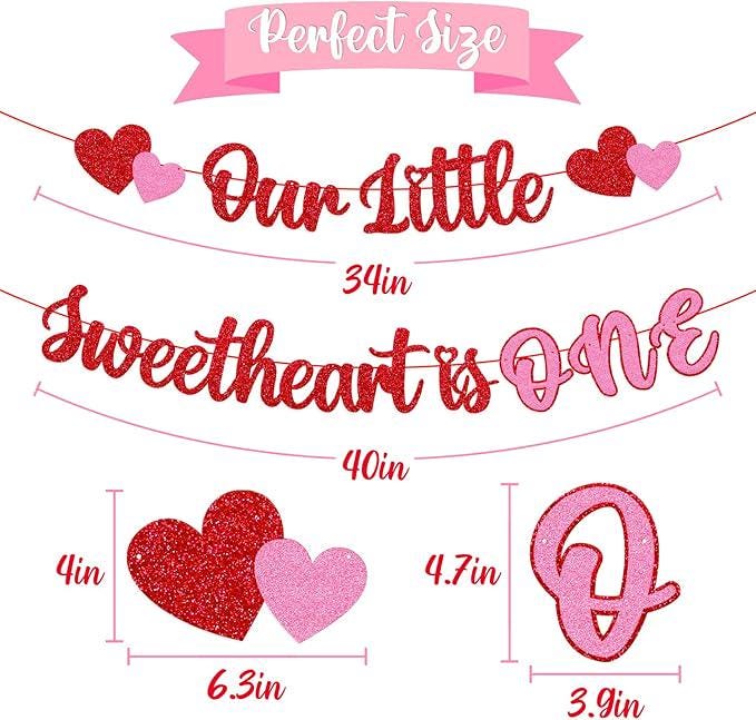 Our Little Sweetheart Is One Banner Valentines Day First Birthday Party Decor