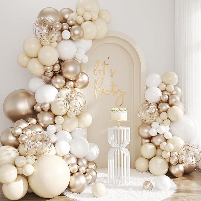White Sand Champagne Gold Balloon Arch Kit 143pcs Metallic Confetti Party Garland