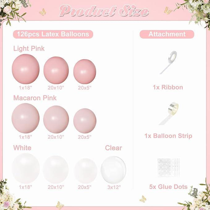 Light Pink Balloon Arch Kit: 126-Piece Garland for Baby Shower