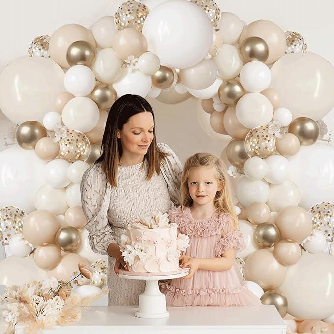 Sand White Gold Balloon Arch Kit Light Ivory Beige Nude Chrome Confetti Party Decorations