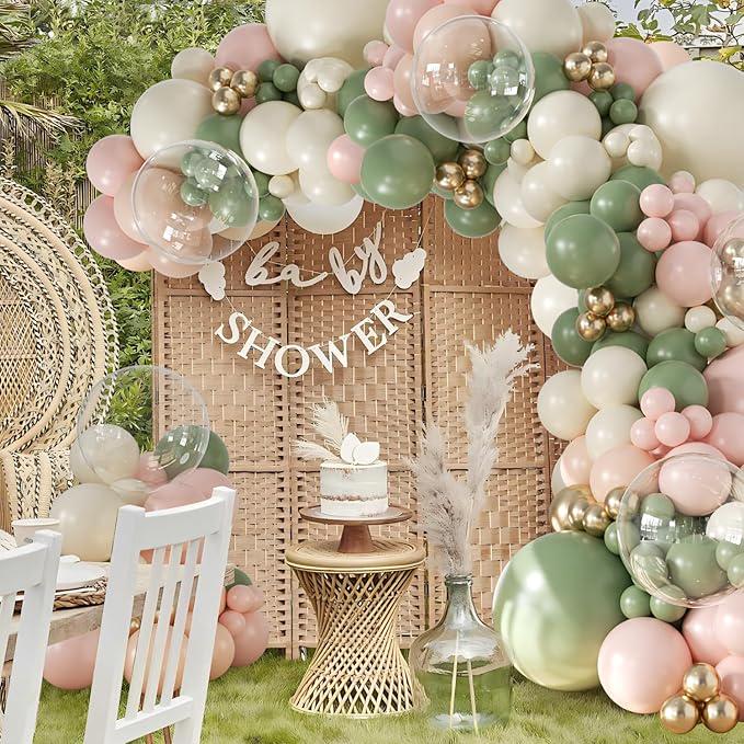 132PCS Sage Green Pink Gold Balloon Arch Kit Balloons for Party Decor