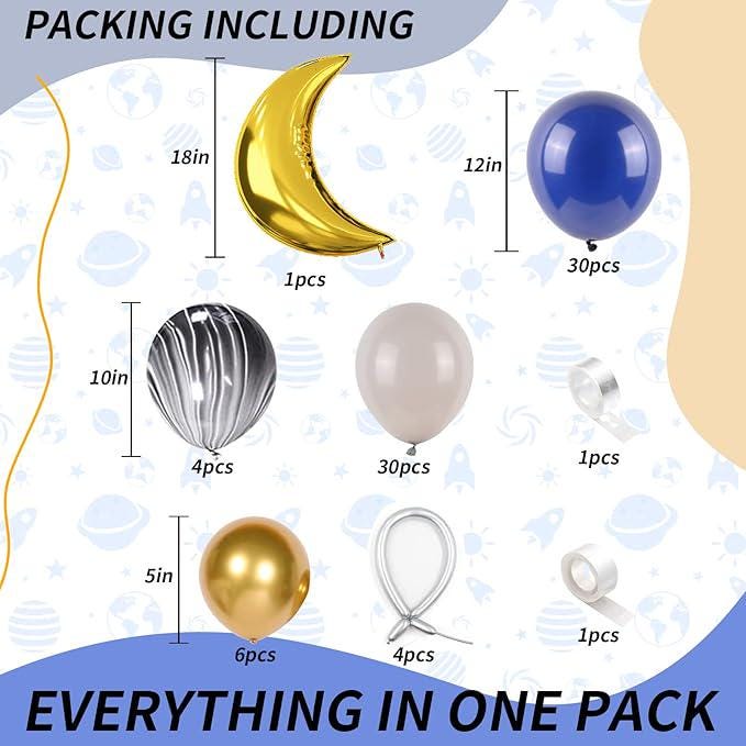 Outer Space Astronaut Balloon Garland Kit Navy Black Gray Gold Balloons for Party Decor