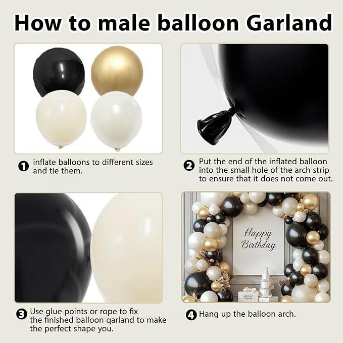 Black White Gold Balloon Arch Kit Pearl Cream Garland for Wedding Birthday Party