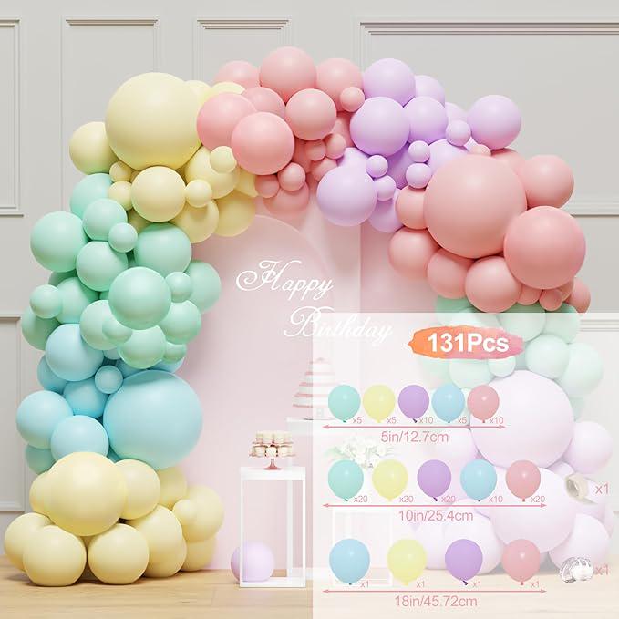 Pastel Balloon Arch Garland Kit Rainbow Balloons Pink Yellow Blue Purple for Party