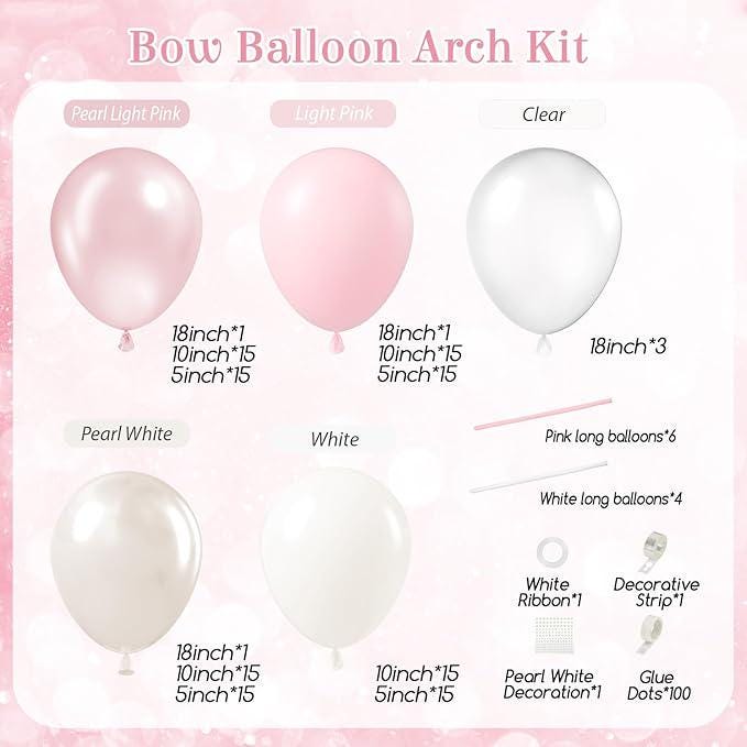 Pink Bow Balloon Arch Kit Clear Light Pearl Pink White Balloons for Party