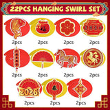 22PC Chinese New Year 2026 Hanging Swirls Red Gold Horse Ceiling Party Decor