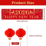 2026 Chinese New Year Banner Horse Red Lanterns Spring Festival Party Decor