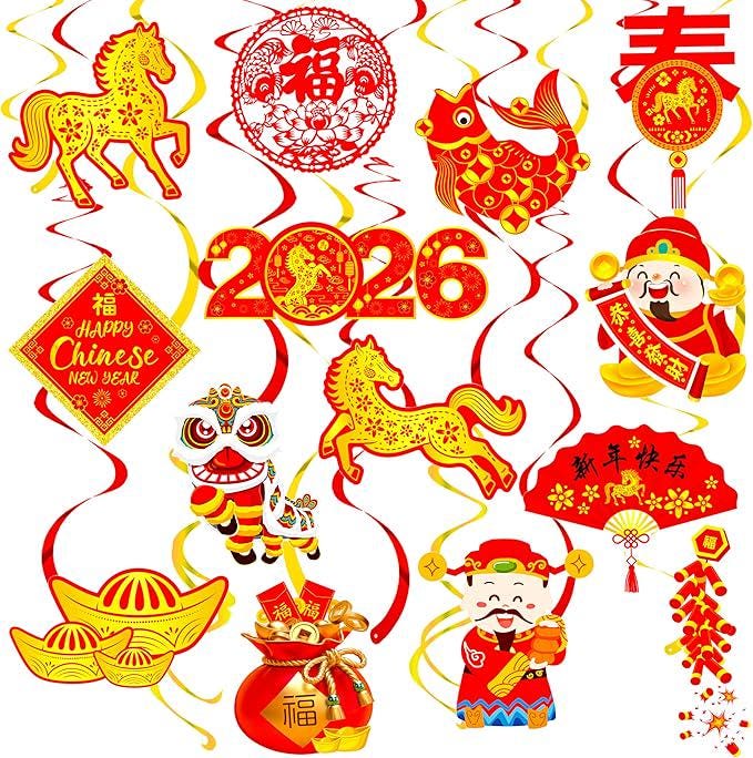 20pcs Chinese New Year 2026 Hanging Swirls Horse Ceiling Streamers Decor