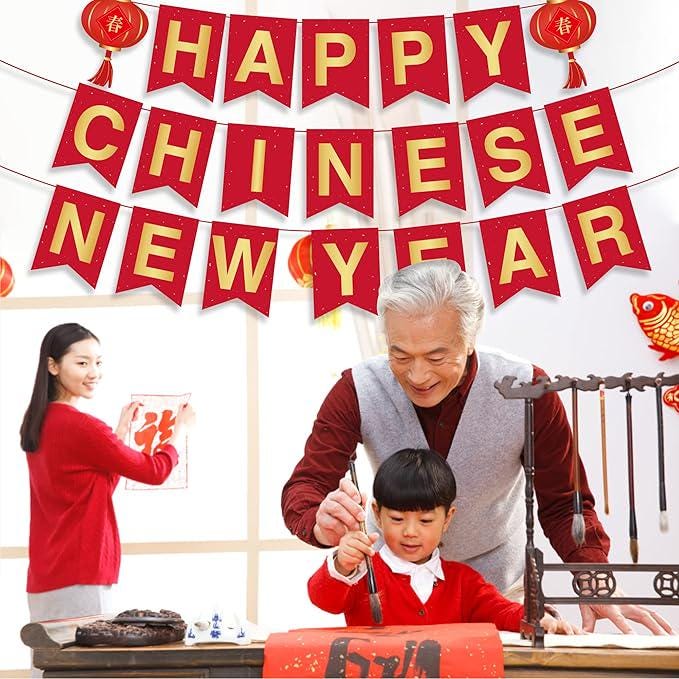 Chinese Spring Festival Banner Red Snake Year Party Decorations Kids Home Decor